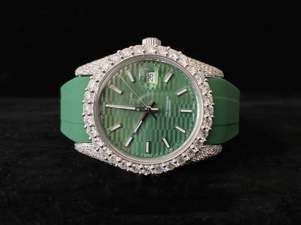 Luxury Iced Out Green Dial Automatic Moissanite Hip Hop Watch