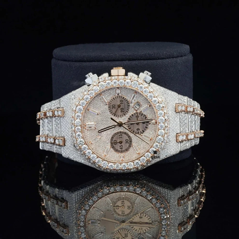 Men's Two Tone VVS Moissanite Fully Diamond Watch For Gift