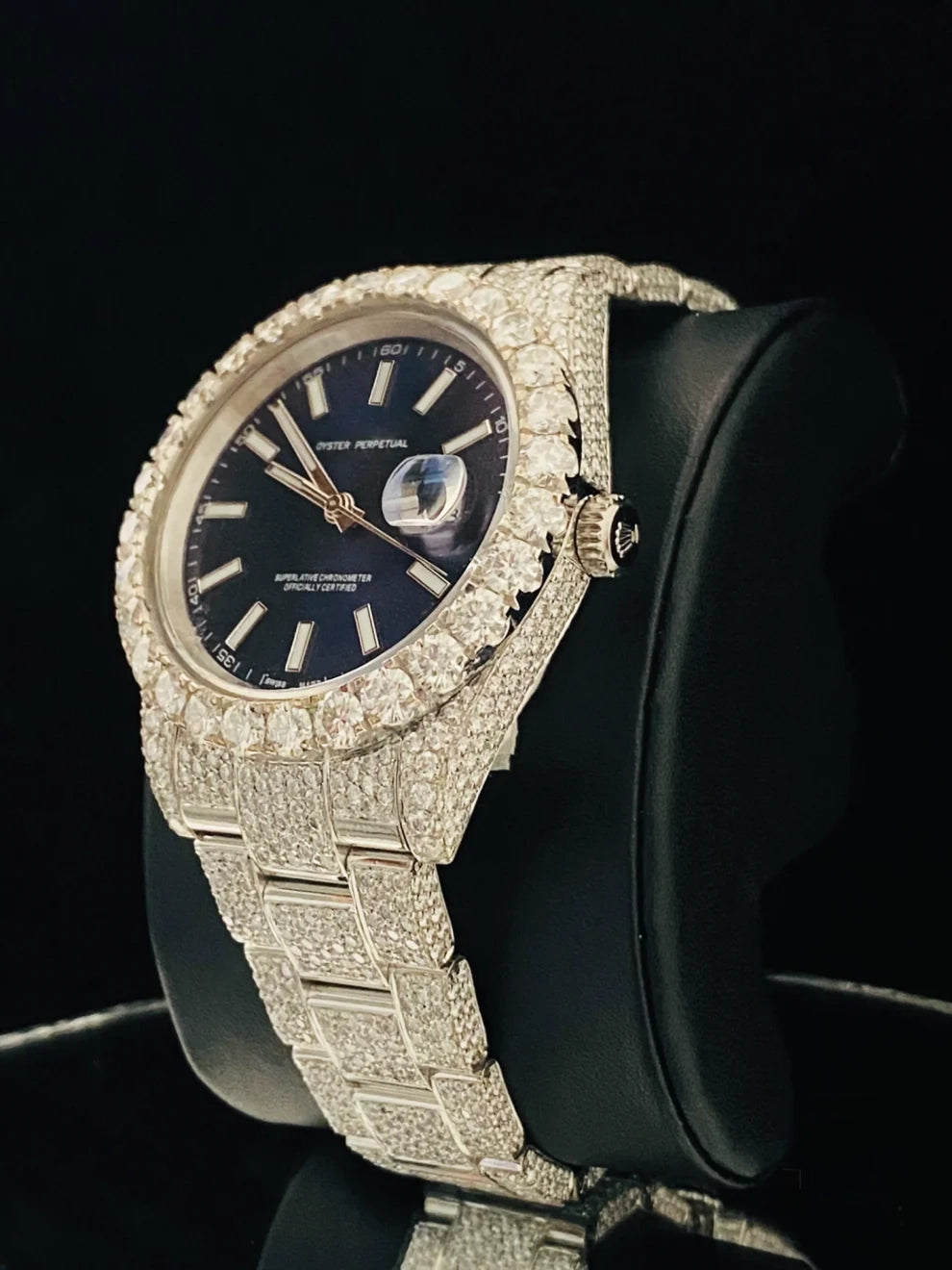 41MM Royal Blue Fully Ice Out Bezel Dial Moissanite Watch