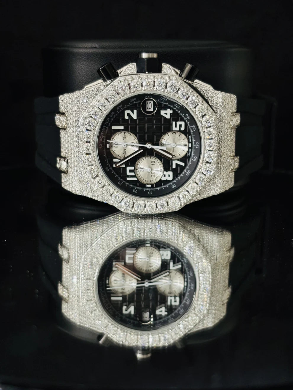 Tapisserie Pattern Chronograph Wrist Moissanite Diamond Watch