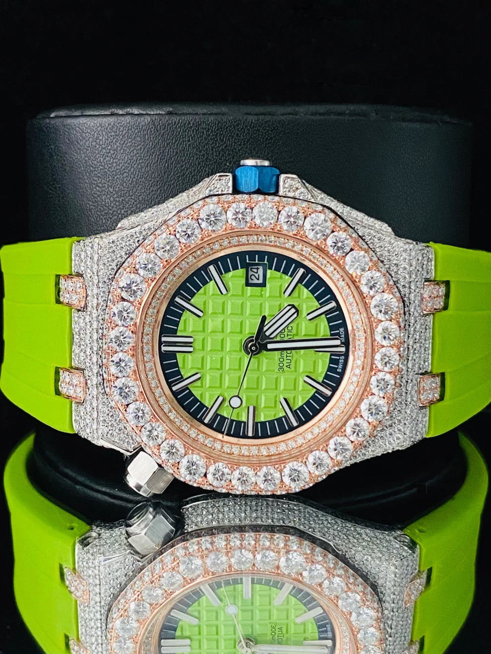 Parote Silicon Belt Round Moissanite VVS Iced Out Watch