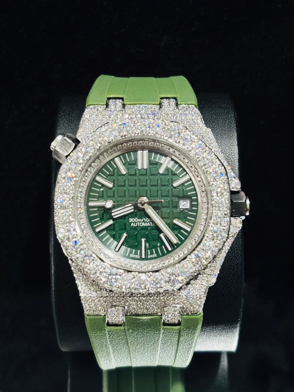 Green Dial VVS Moissanite Stainless Steel Bezel Diamond Watch