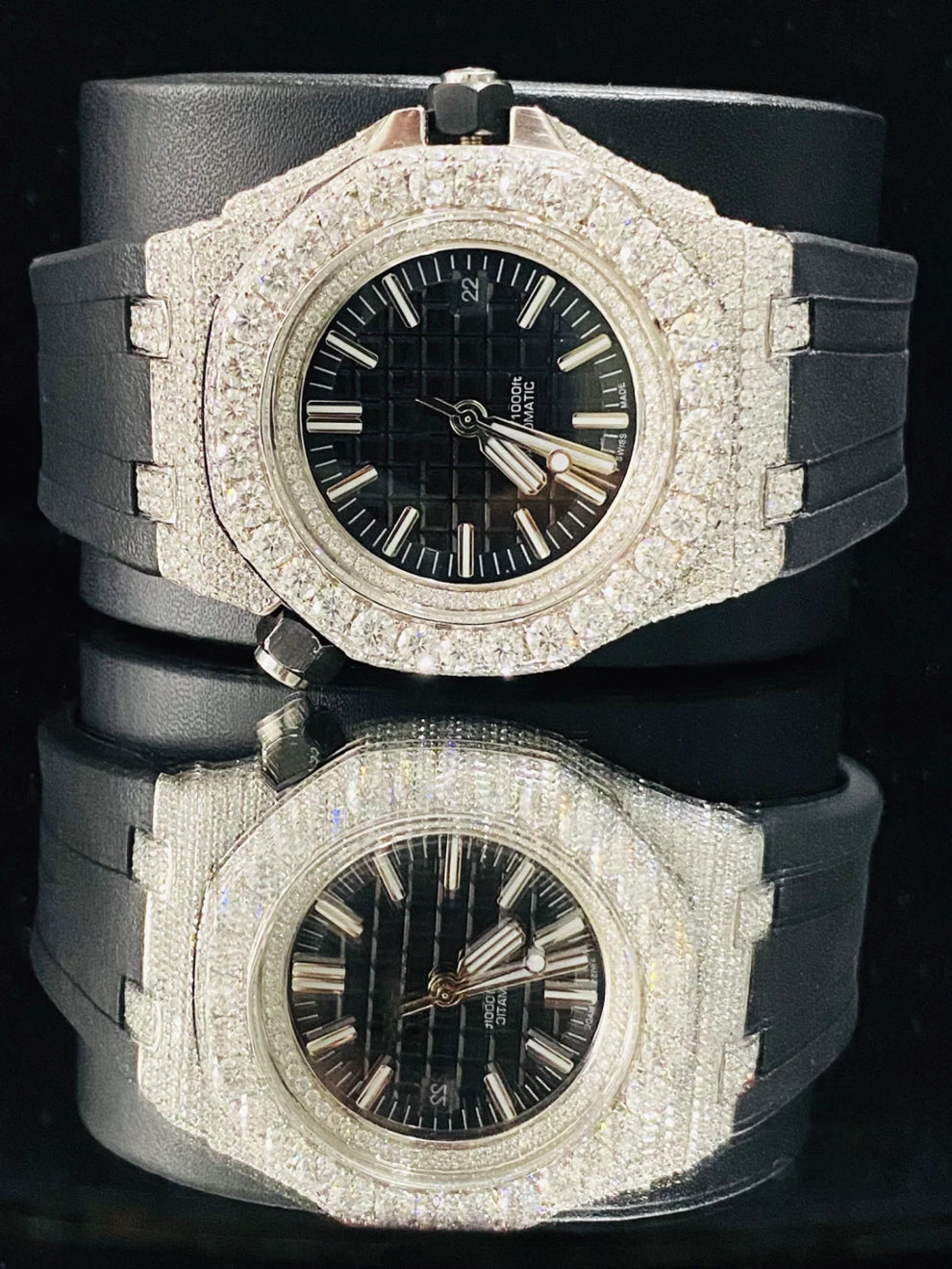 Best Luxury Fully Black Dial And Straps Moissanite Watch
