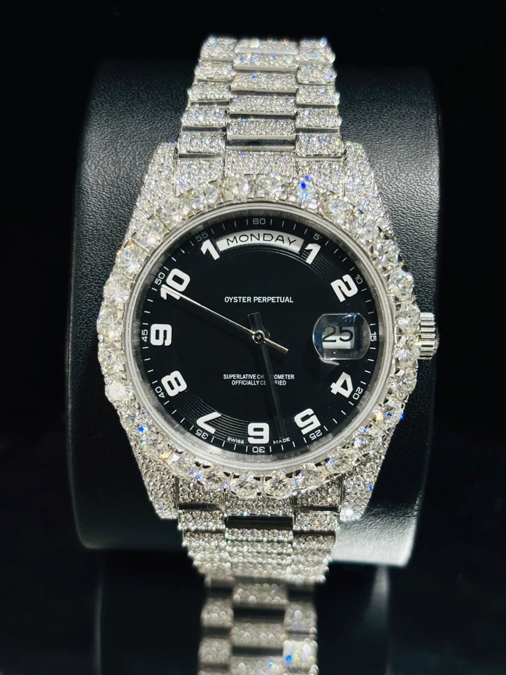Black Dial Hip Hop Moissanite Diamond Stud Watch