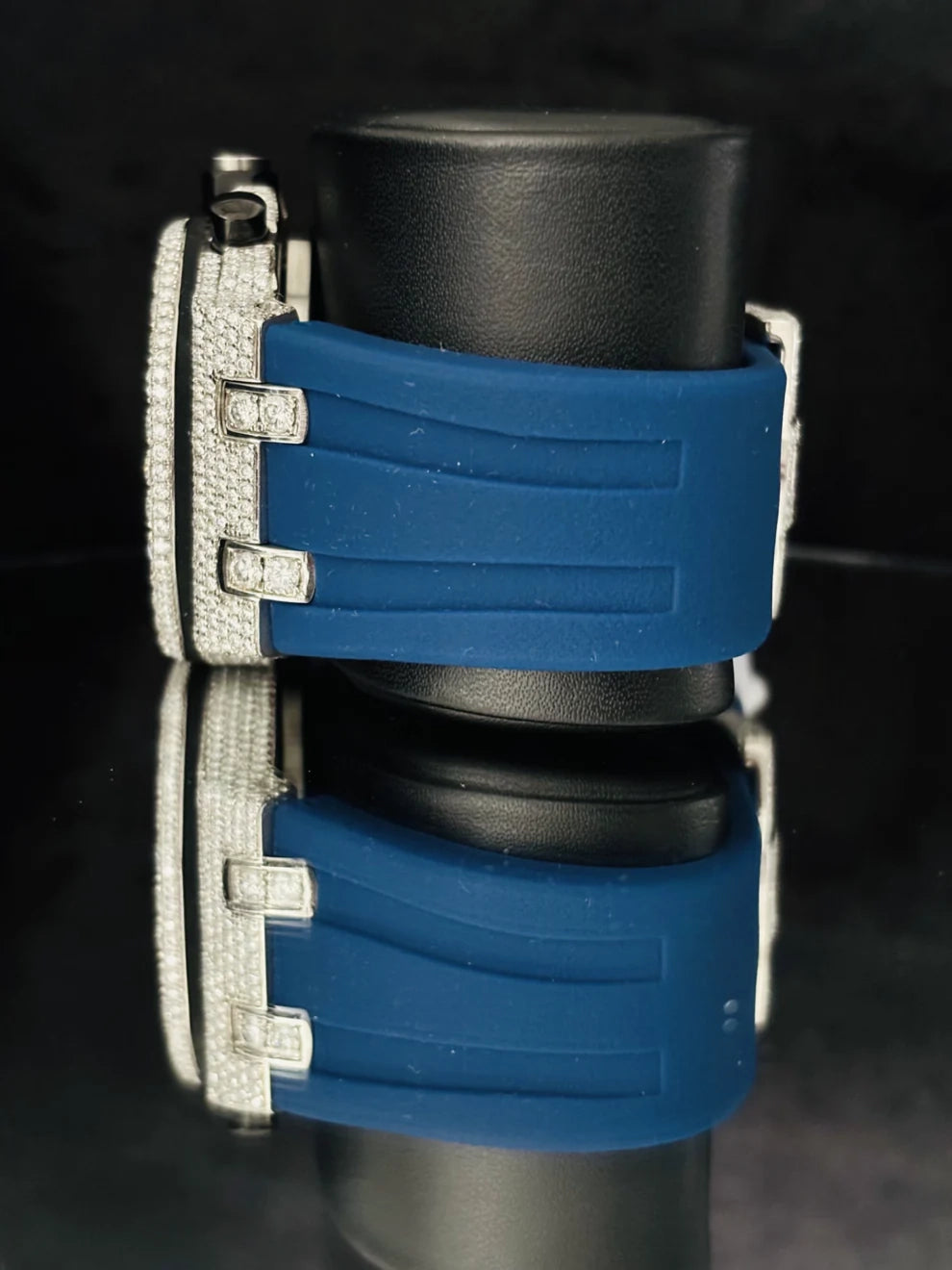 Chronograph Blue Silicon Strap Moissanite Diamond Watch