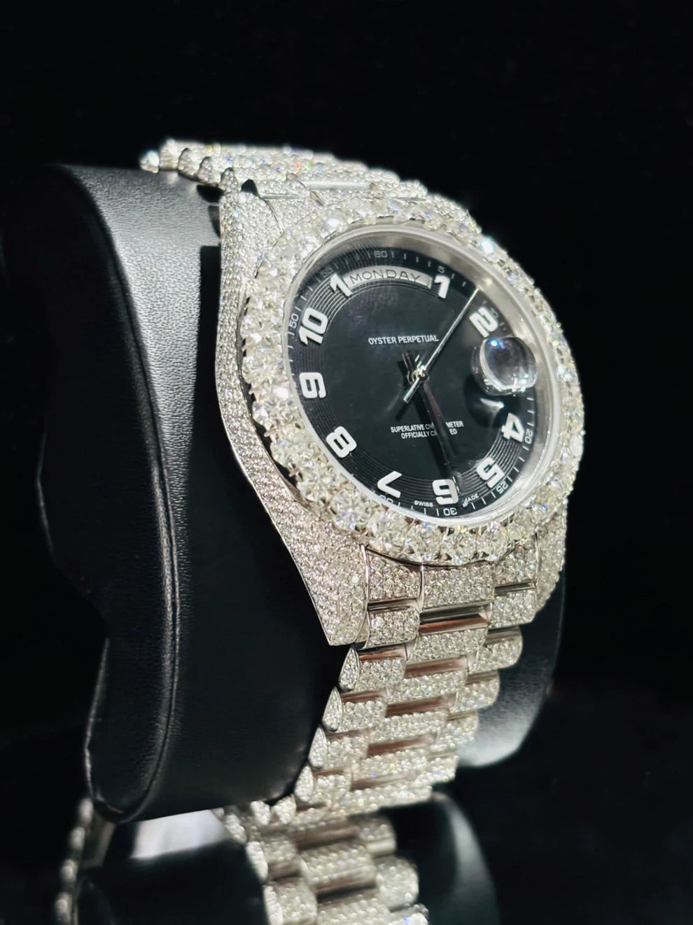 Black Dial Hip Hop Moissanite Diamond Stud Watch