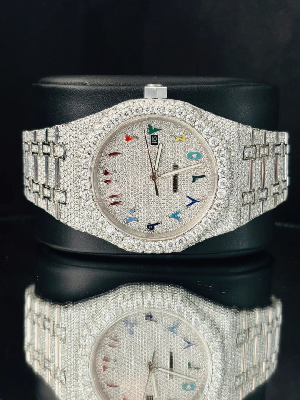 Fully Iced Out Colorful Arabic Dial VVS Moissanite Watch