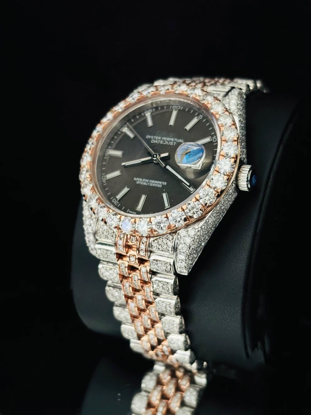 Two Tone Moissanite White Bar Stainless Steel Watch