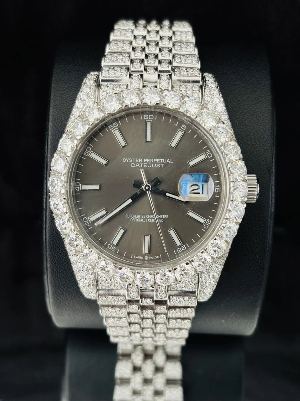Jubilee Belt White Bar Studded Moissanite Watch for Men