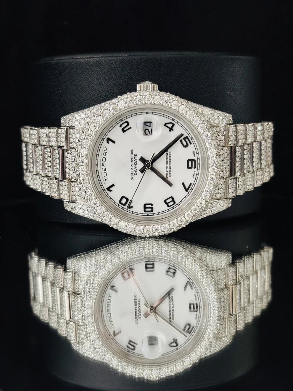 Men Stainless Steel Iced Out Moissanite Automatic Watch