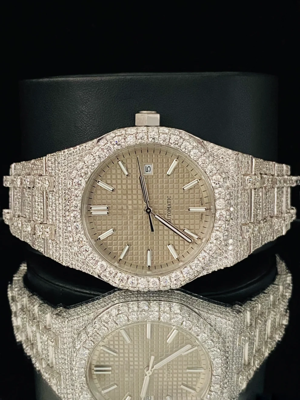 41MM Tapisserie Pattern Fully Ice Out Moissanite Watch