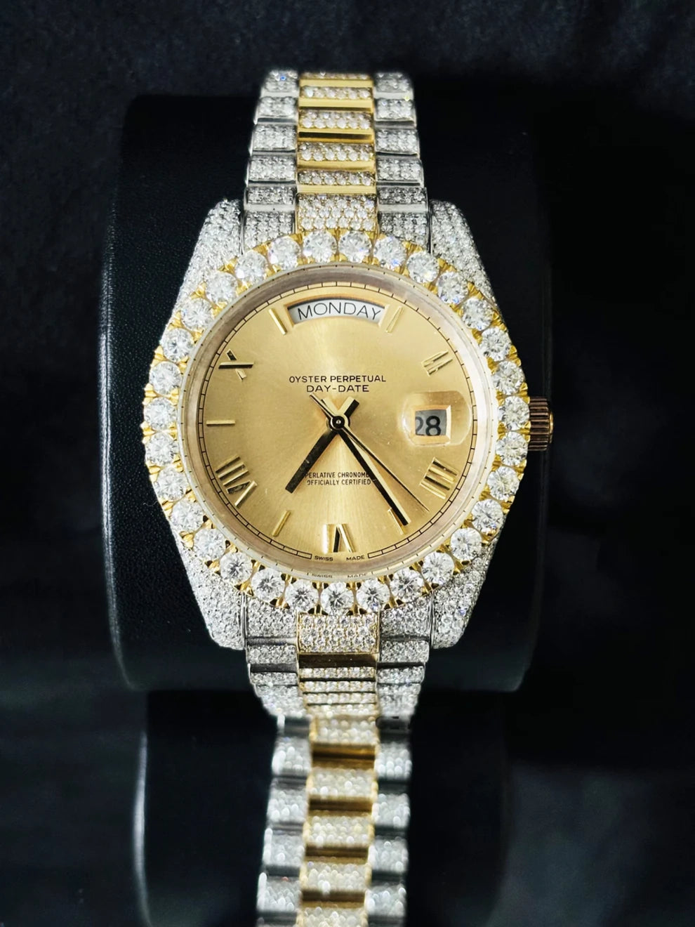 41MM Two Tone Roman Number Iced Out Moissanite Watch