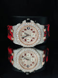 Red Army Silicon Band Multi Chronograph Moissanite Stone Watch