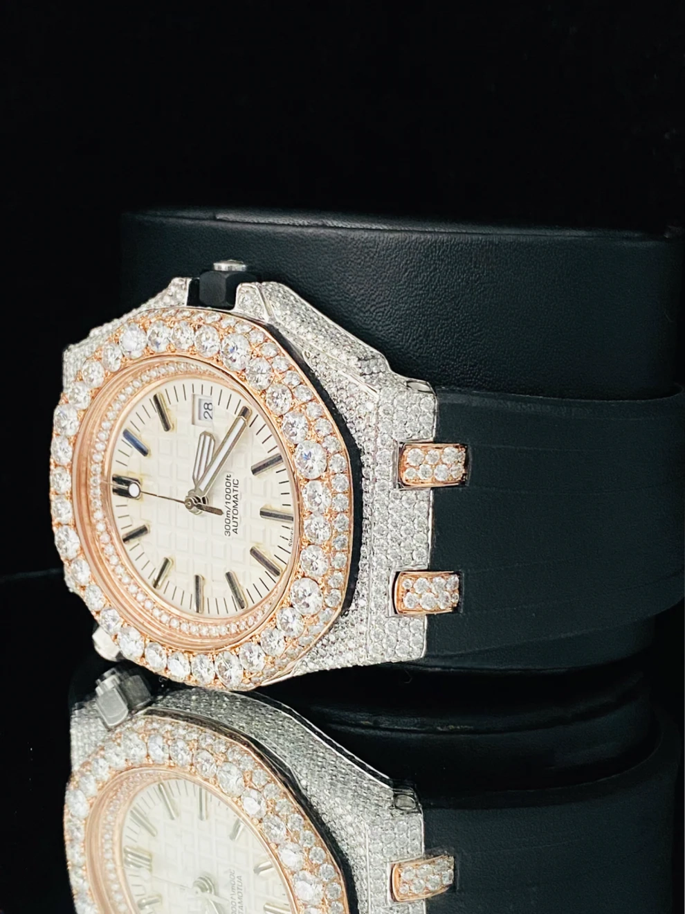 Black Silicon Strap Iced Hip Hop Moissanite Bling Watch