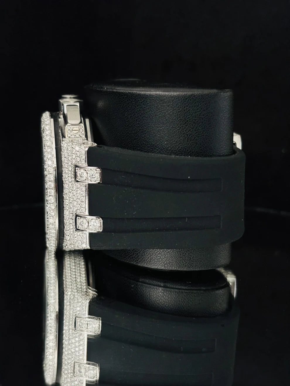 Black Rubber Strap Big Bezel Moissanite Hip Hop Watch