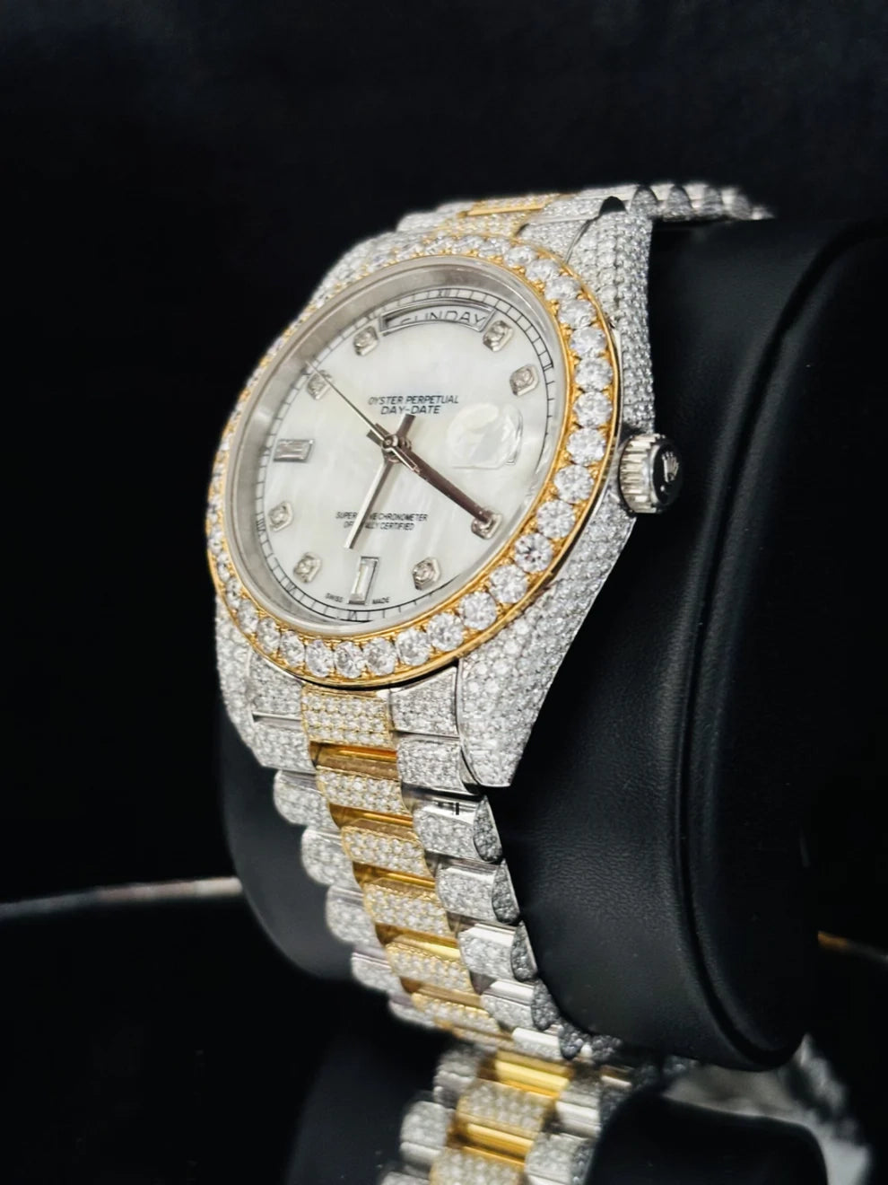 Two Tone Moissanite Watch For Men Presidential Strap