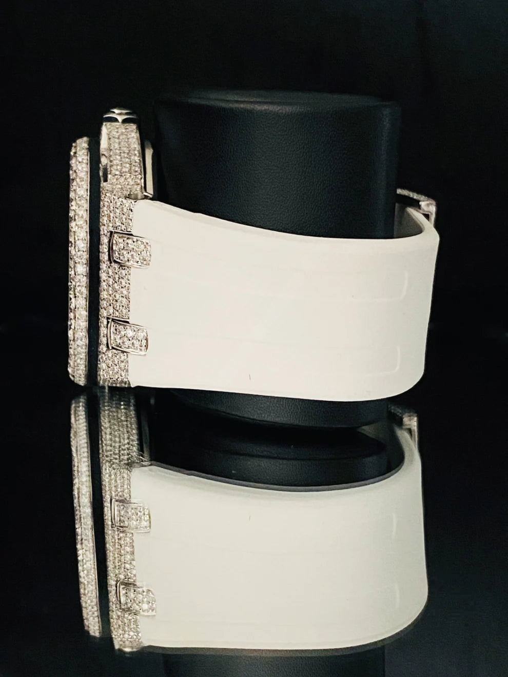 Big Bezel Iced Out Moissanite White Silicon Belt Watch