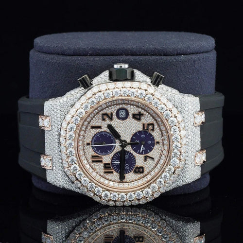 Audemars Piguet Royal Oak Offshore diamond-paved chronograph watch with black rubber strap