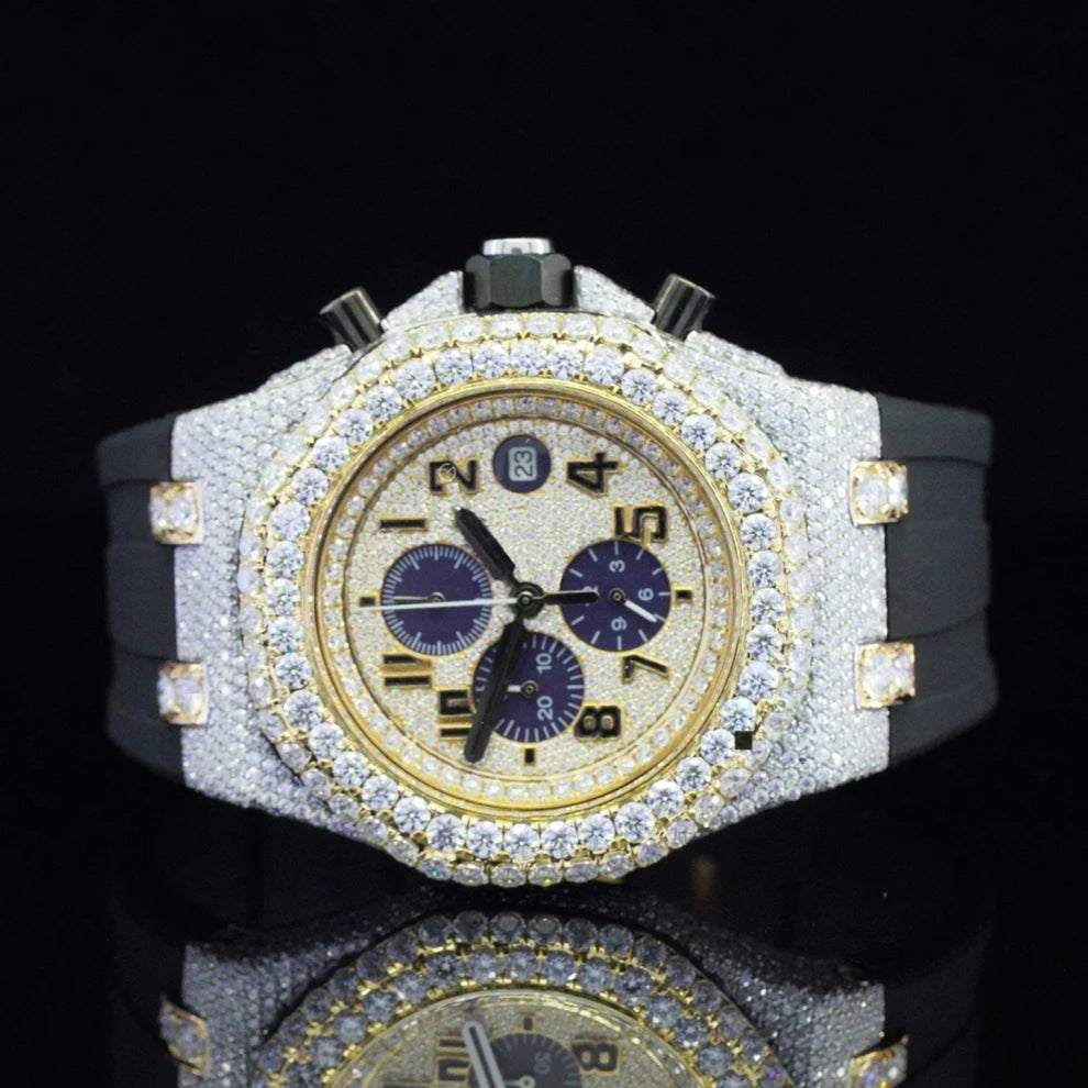 Black Belt VVS Moissanite Bust Down Wrist Watch For Men