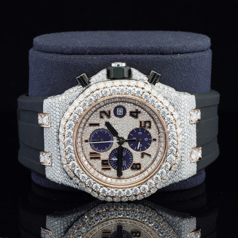 Black Belt VVS Moissanite Bust Down Wrist Watch For Men