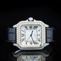 Black Leather Belt Bezel White Dial VVS Iced Out Watch