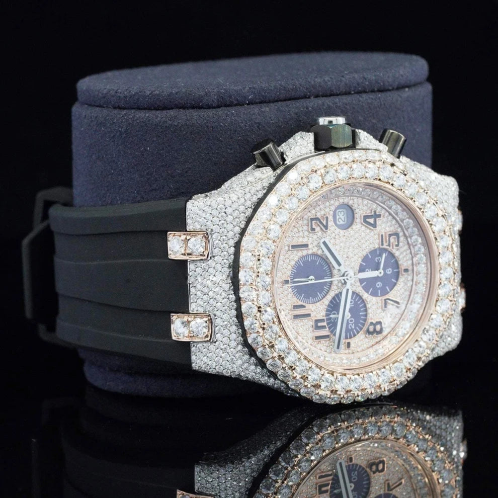 Black Belt VVS Moissanite Bust Down Wrist Watch For Men