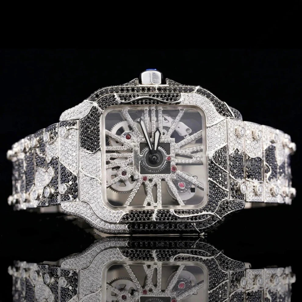Bicolor Zebra Print Black & White Moissanite Bust Down Watch