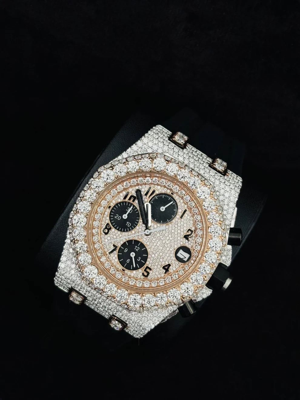 Stainless Steel Rose Gold Plated Moissanite Watch for Men