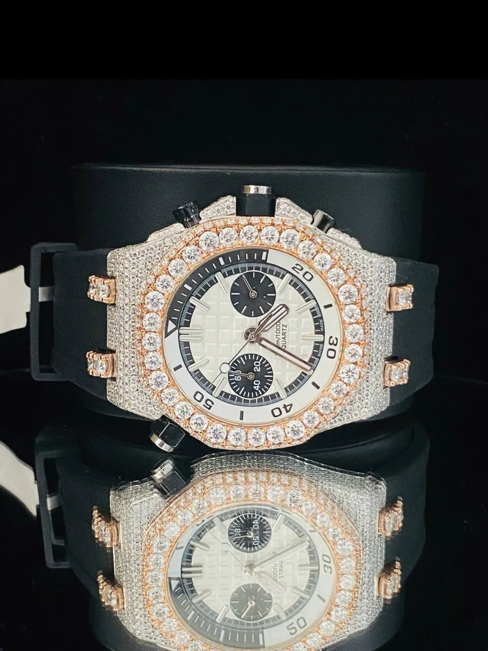 Black Silicon Belt Fully Bezel Dial Diamond Moissanite Watch