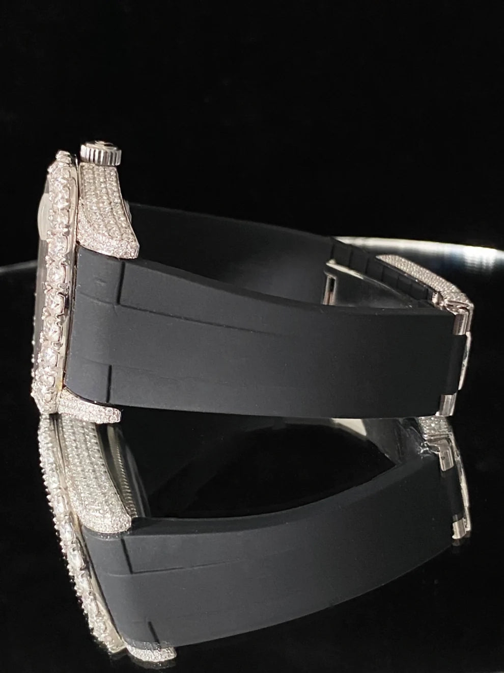 Elegant Half Iced Out VVS Moissanite Watch With Black Silicon Straps