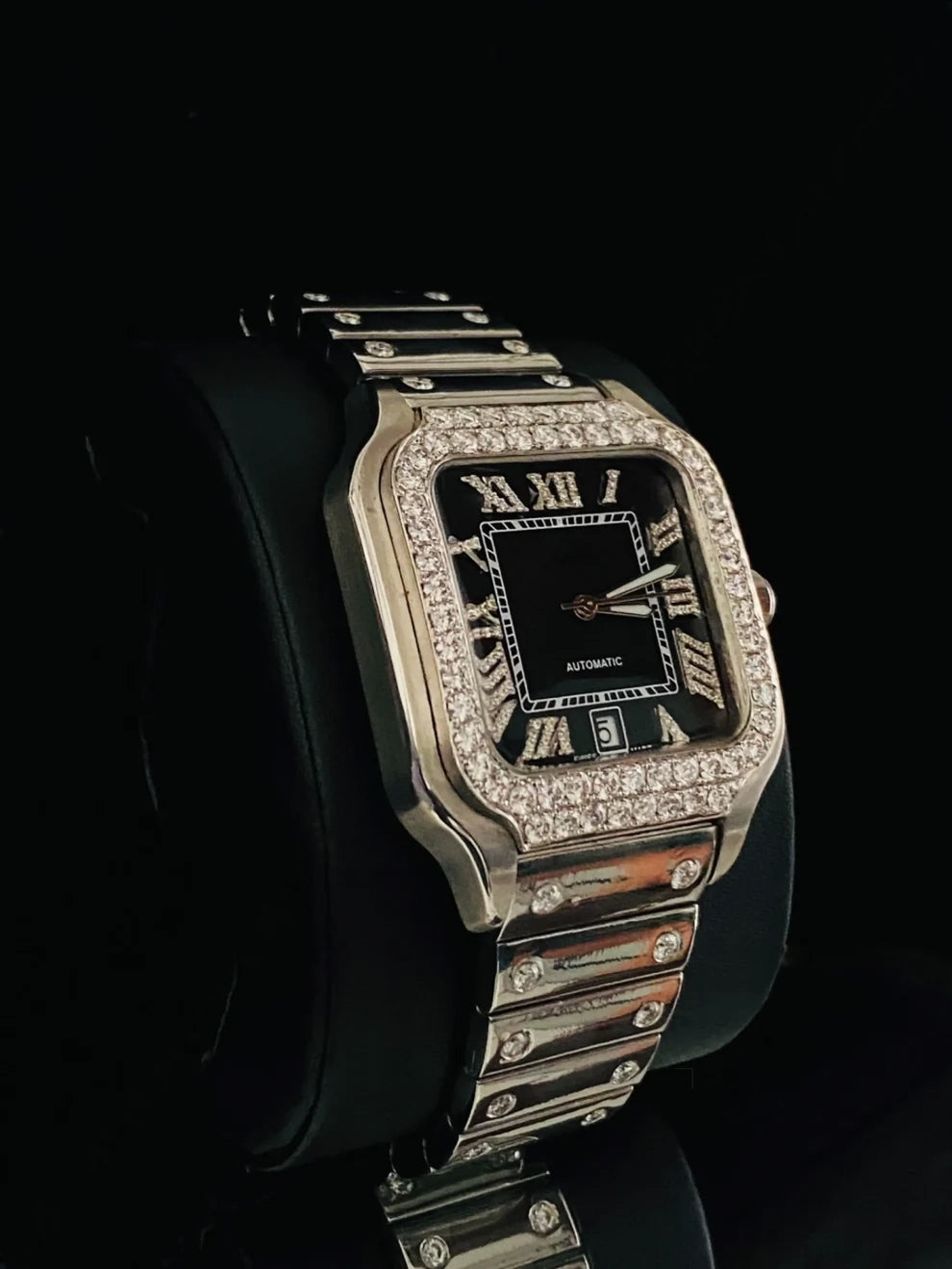 Luxury Men's Stainless Steel Iced Out Black Bezel Diamond Iced Watch
