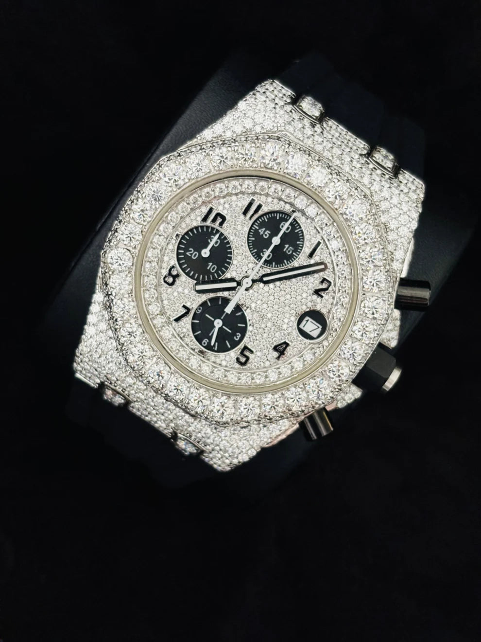 Multi Chronograph Rubber Straps Iced Out Moissanite Watch