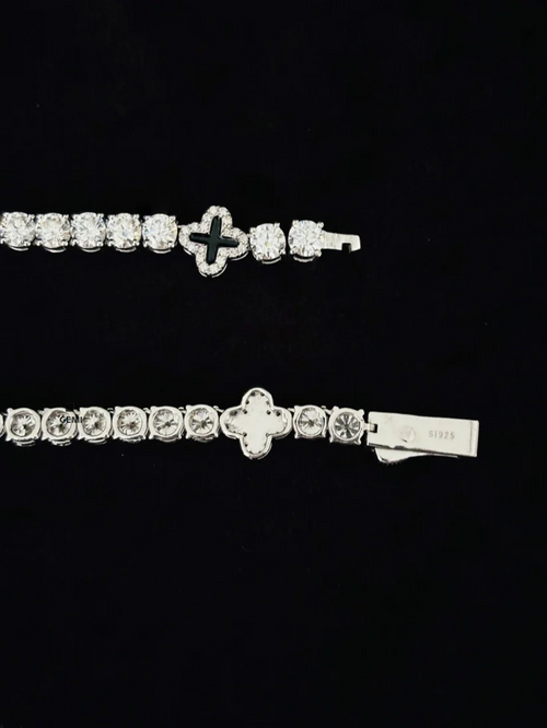 10MM Silver Round Four Leaf Clover Tennis Moissanite Chain For Men