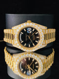 Stunning Black Dial Baguette Bar Iced Out Moissanite Watch
