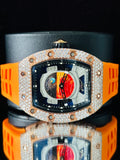 Orange Silicon Fully Ice Out Moissanite Stainless Steel Watch