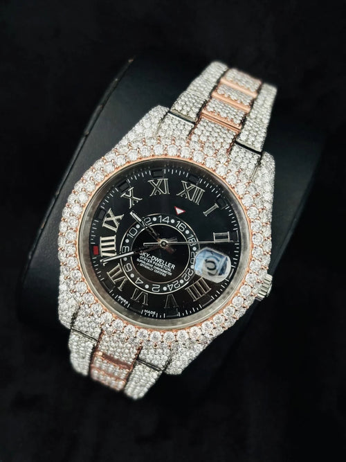 41MM Dual Tone Sky Dweller Iced Out Moissanite Watch