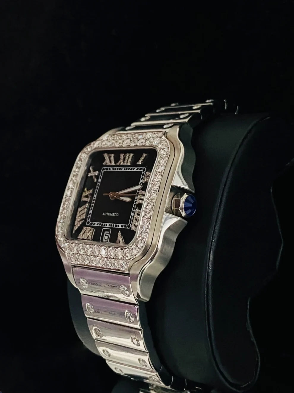 Luxury Men's Stainless Steel Iced Out Black Bezel Diamond Iced Watch
