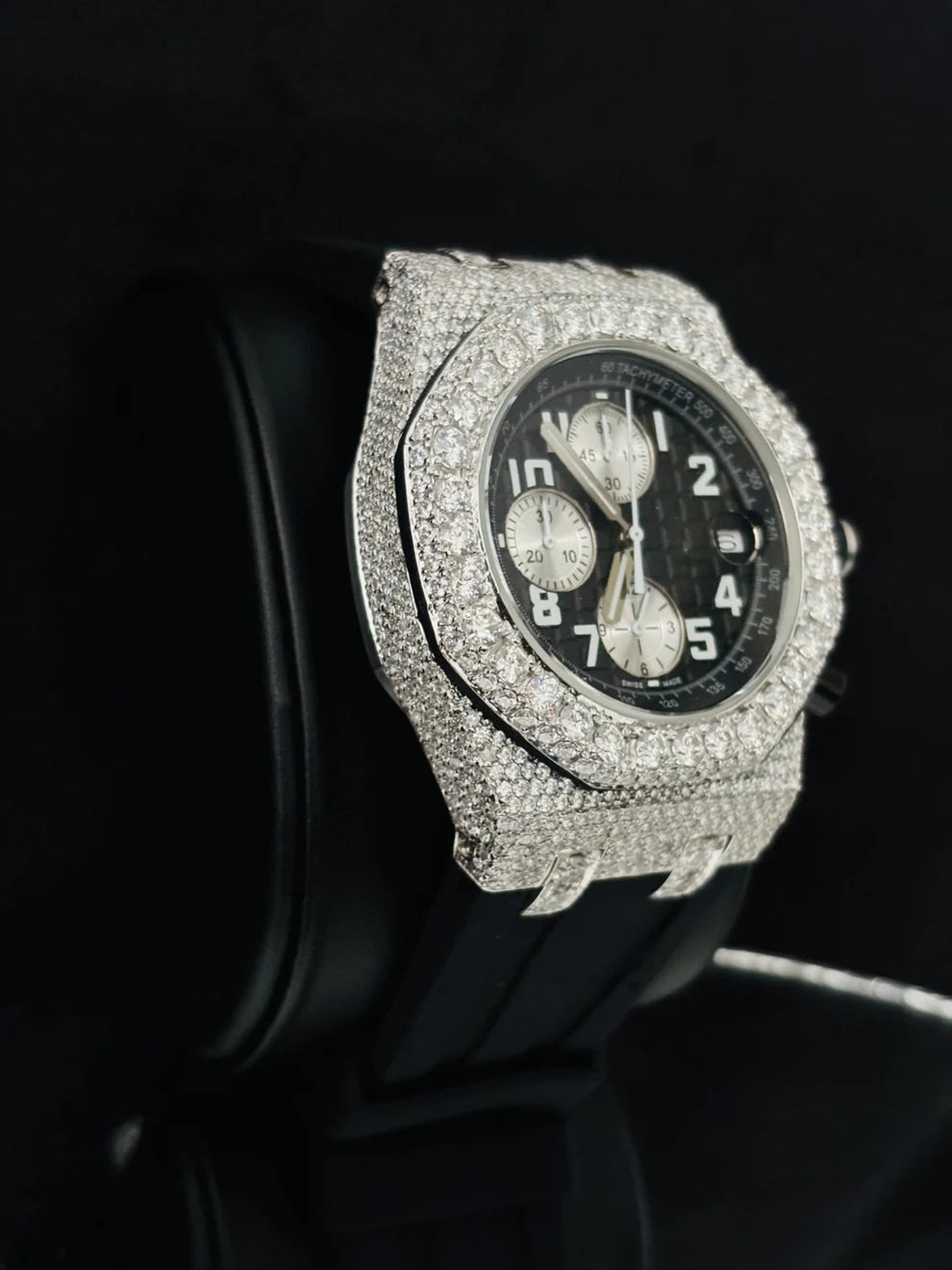 Tapisserie Pattern Chronograph Wrist Moissanite Diamond Watch