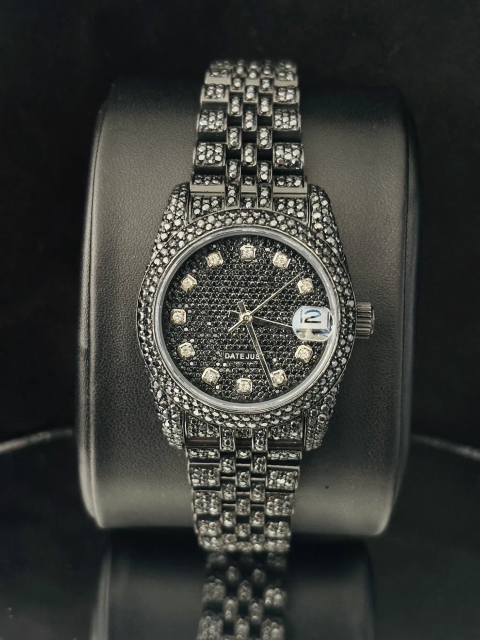 Black Diamond Fully Studded Moissanite Automatic Watch