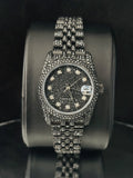 Luxury Rolex Date just watch fully iced out with black diamonds and a jubilee bracelet