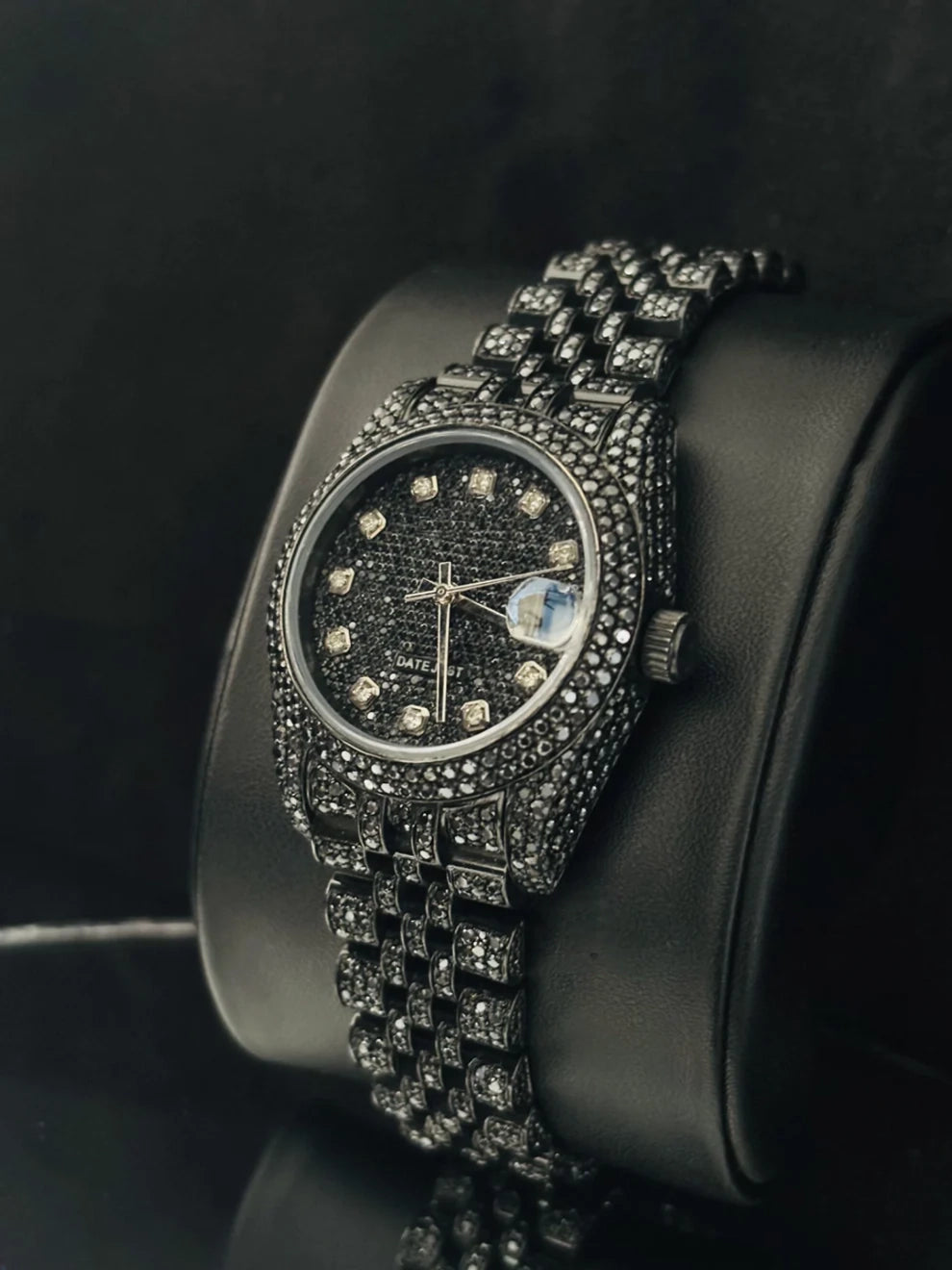 Black Diamond Fully Studded Moissanite Automatic Watch