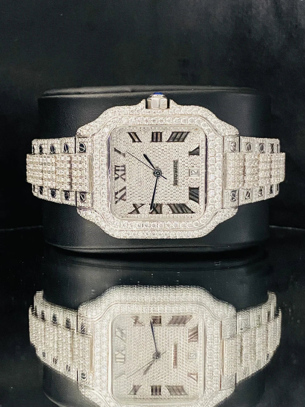 Roman Dial Fully Iced Out Moissanite Diamond Watch