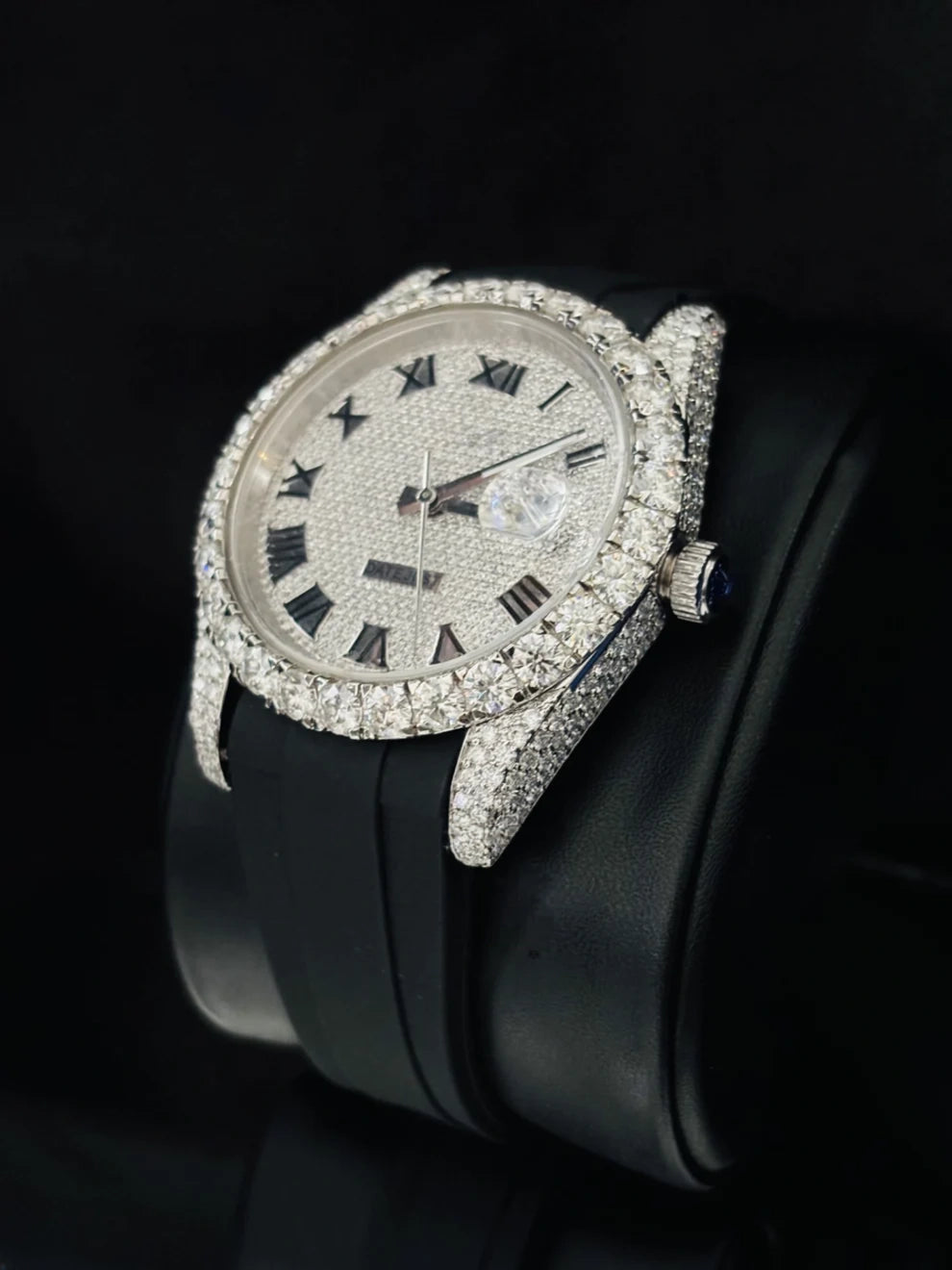 Luxury Roman Dial Iced Out Moissanite Automatic Watch