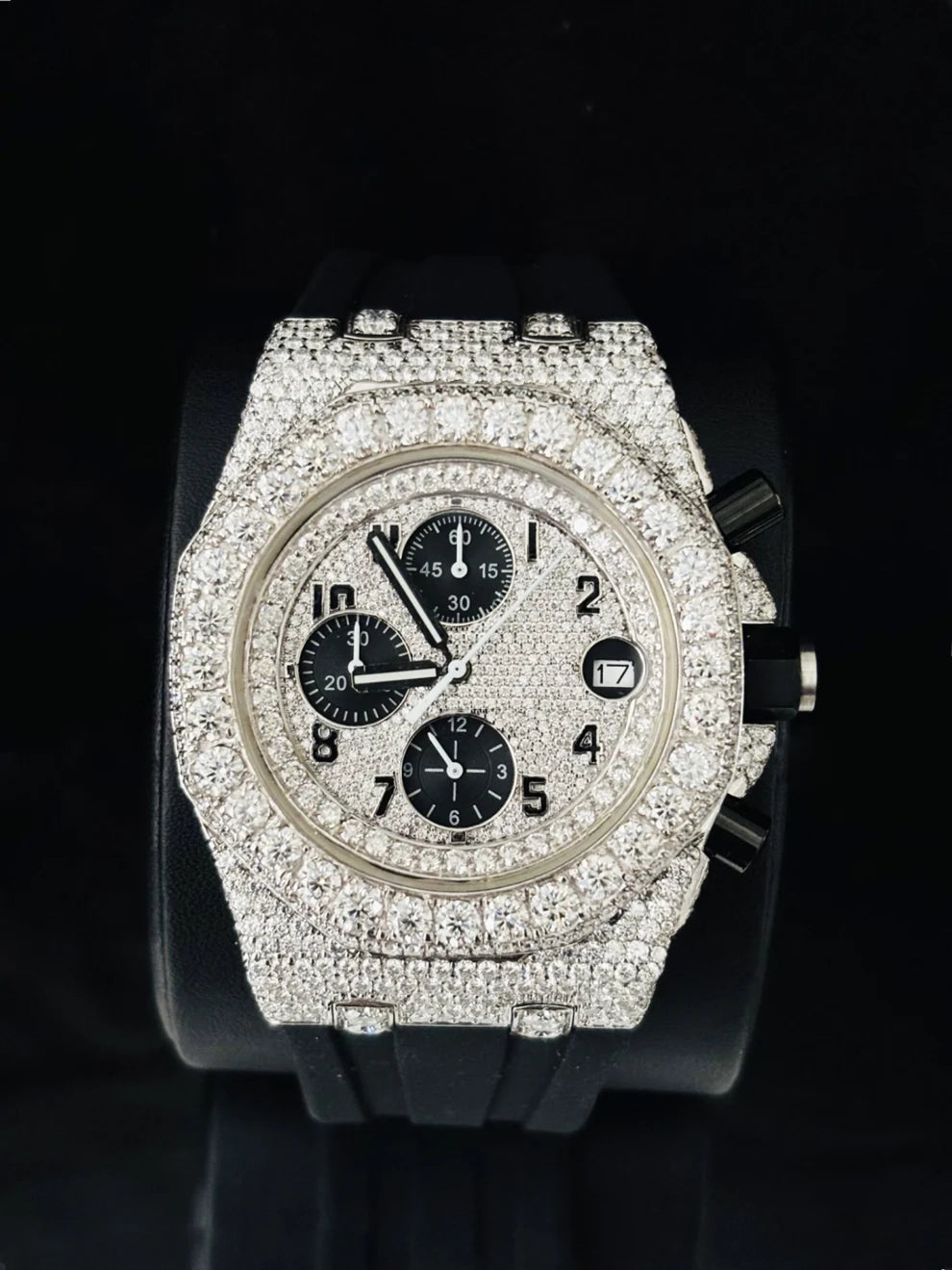 Multi Chronograph Rubber Straps Iced Out Moissanite Watch