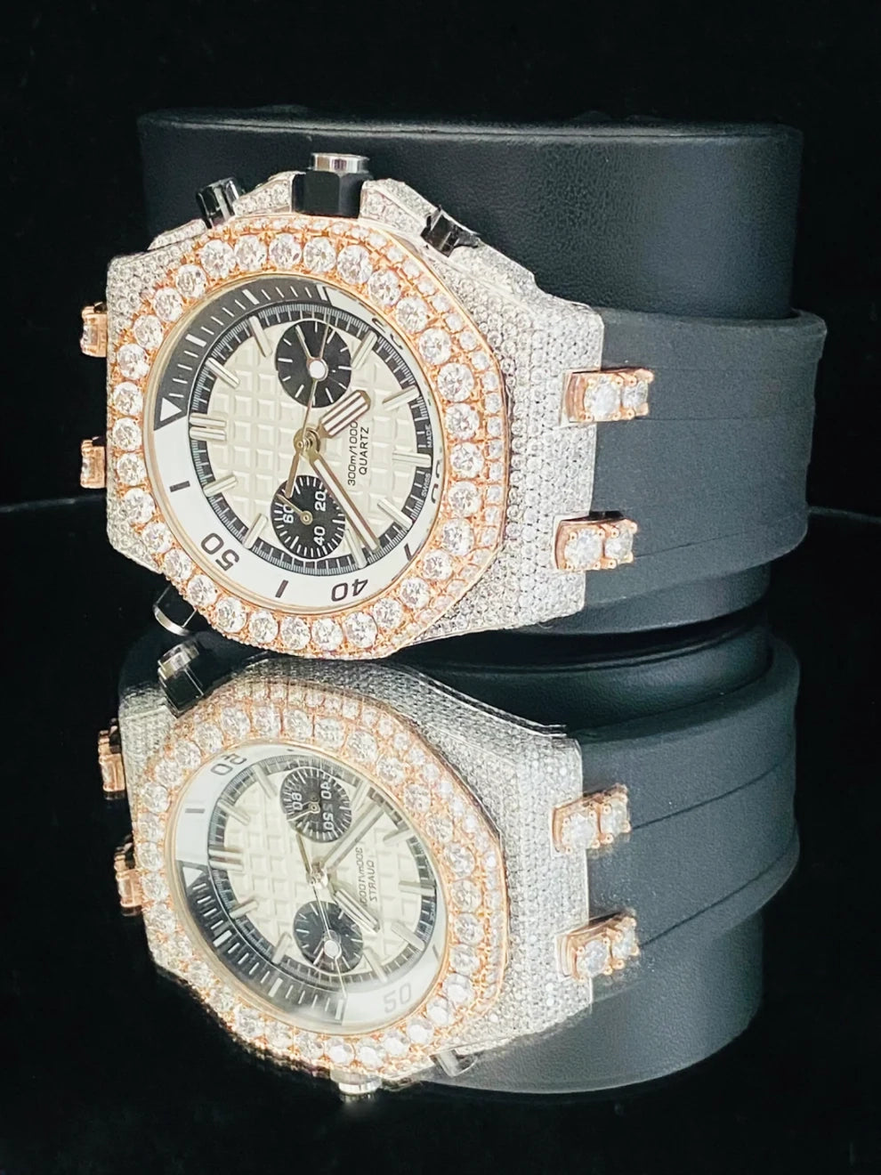 Black Silicon Belt Fully Bezel Dial Diamond Moissanite Watch