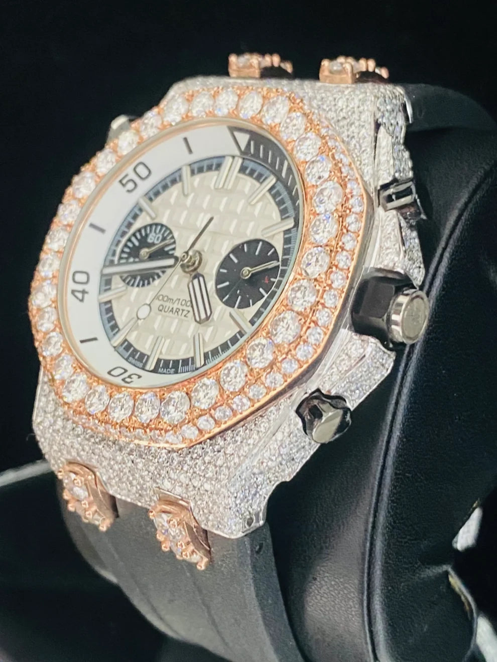 Black Silicon Belt Fully Bezel Dial Diamond Moissanite Watch