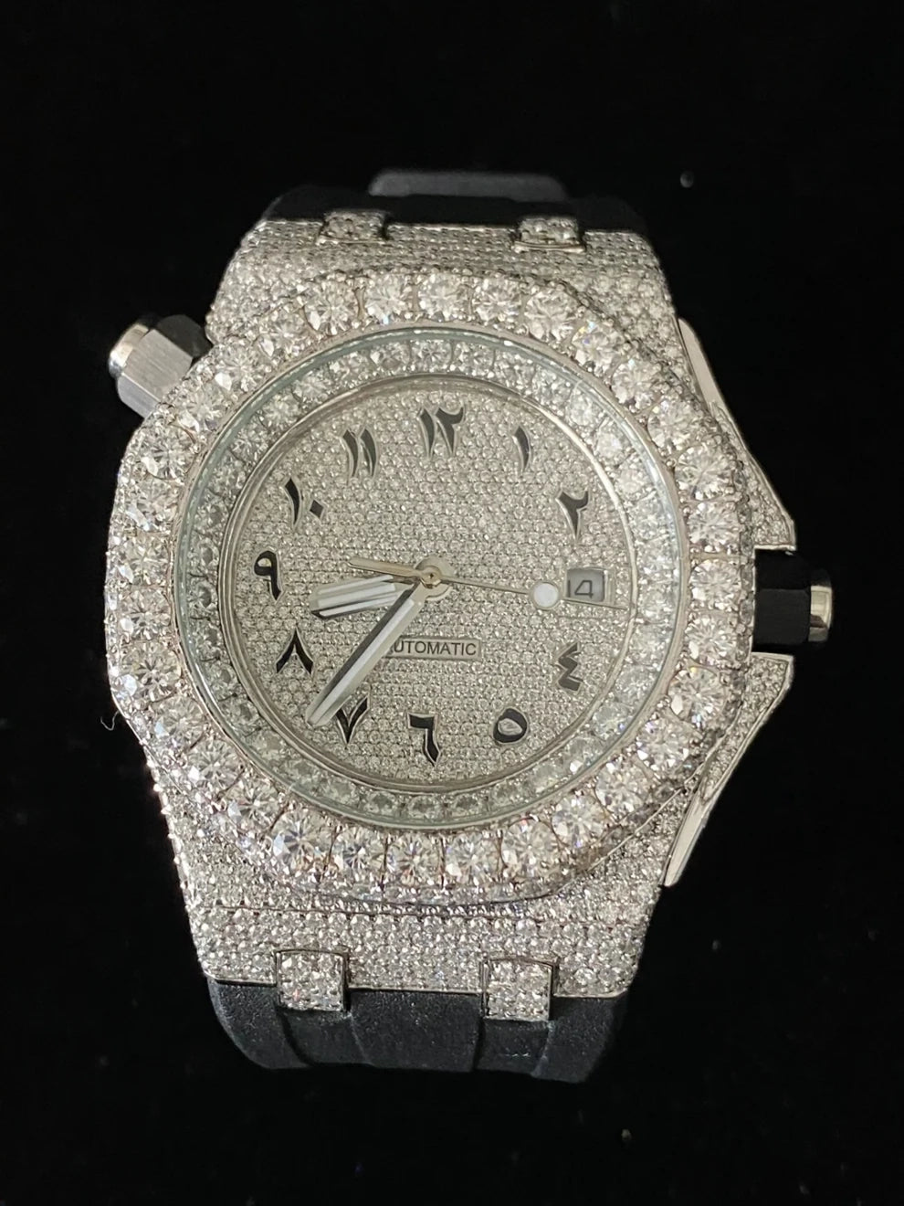 Big Round Bezel Fully White Face Dial Iced Out Moissanite Watch