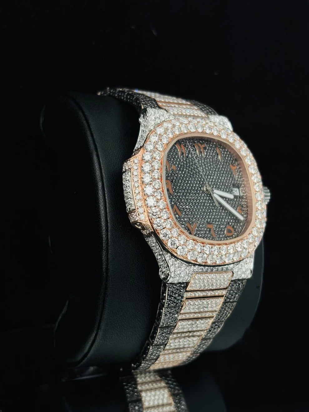Dual Tone Black & White Diamond Iced Out Moissanite Watch