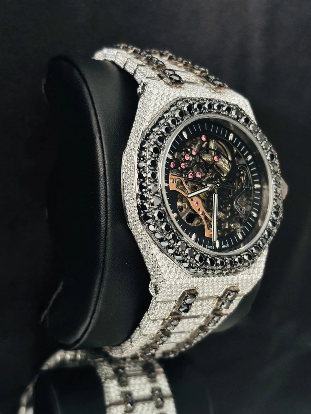 Customized Black Diamond Skeleton Dial Moissanite Watch