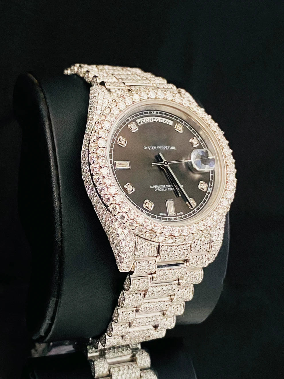 Men's Black Dial Moissanite Fully Iced Out Watch For Men